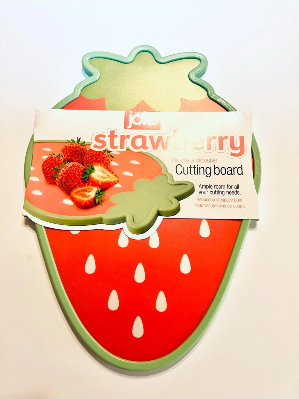 Joie Strawberry Shaped Cutting Board in Red with Green Accent Fruit Party Fun